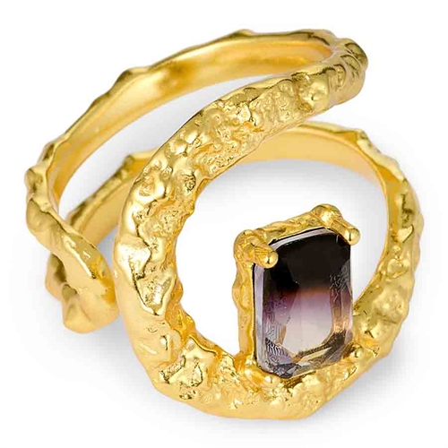 Billede af Golden Leda ring med CZ sten i sterling