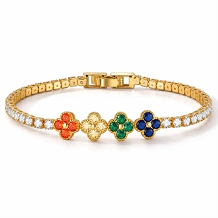 Flora – ædelstål armbånd med farvede cirkoner