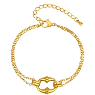 Forgyldt armbånd i rustfrit stål med dobbelt kæde og bambusring til kvinder