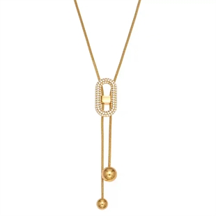 Justerbar guldfarvet herrehalskæde i rustfrit stål med zirkon link-vedhæng fra Promiz