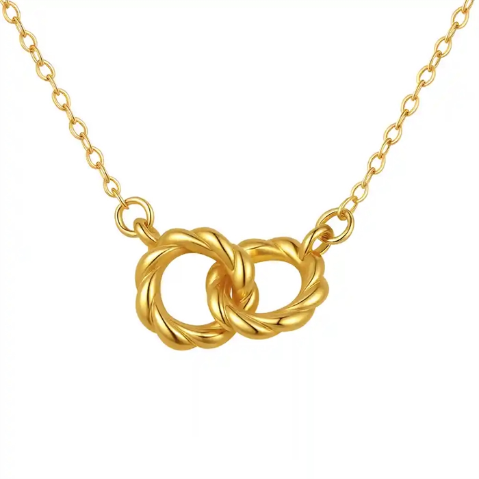 IP Forgyldt halskæde i ædelstål med to sammenflettede ringe.