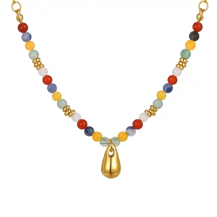 Forgyldt halskæde i ædelstål med to sammenflettede ringe.