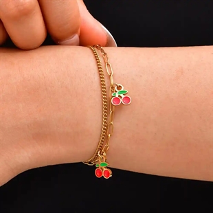 Forgyldt kirsebærarmbånd i rustfrit stål – sødt og sommerligt design