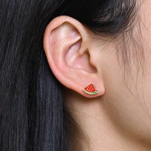 Forgyldt vandmelon ørestik i rustfrit stål – farverigt smykke til kvinder og piger