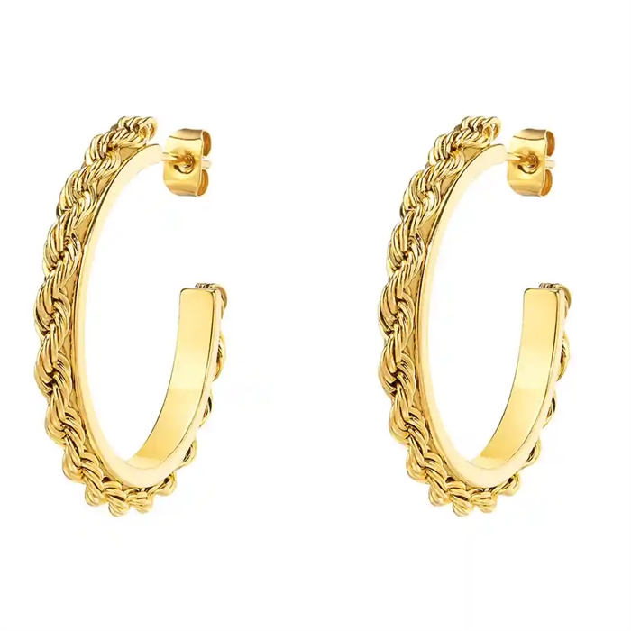 Flettet guldcreole i forgyldt ædelstål 31,5 mm – sælges pr. stk