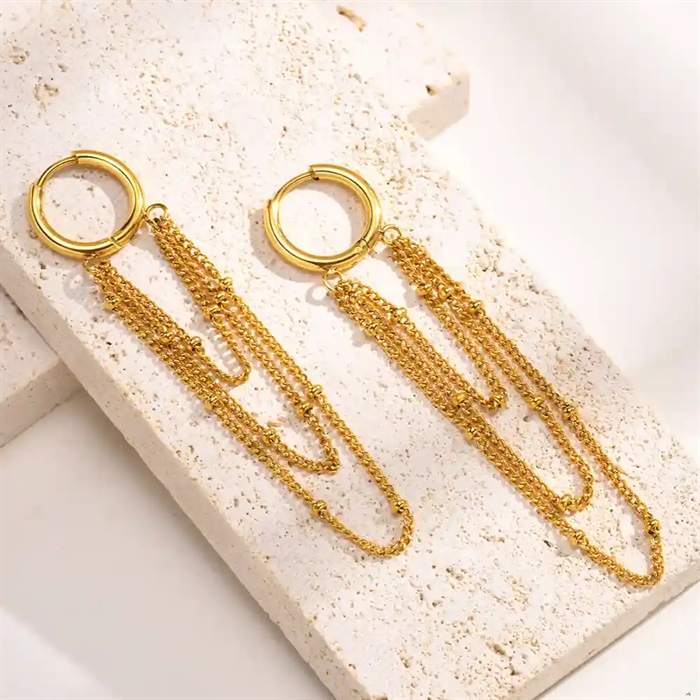 Forgyldt kæde-ørering med tre lag kæder – Golden Cascade Hoop