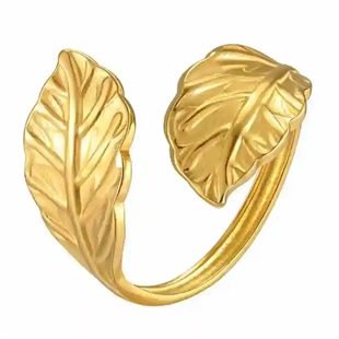 Natura Ring – Forgyldt Bladring til Kvinder i Ædelstål (Justerbar)