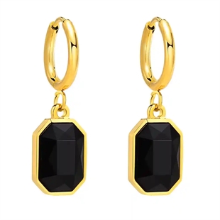 Forgyldt creolørering med sort facetslebet sten – Golden Black Crystal Hoop