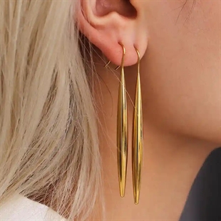 Drop Long Ørering – Lang Forgyldt Ørering i Ædelstål 6 cm