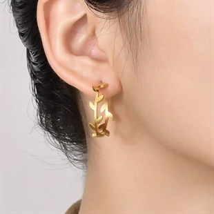 Leaf Hoop ørering i forgyldt ædelstål 25 mm – sælges pr. stk